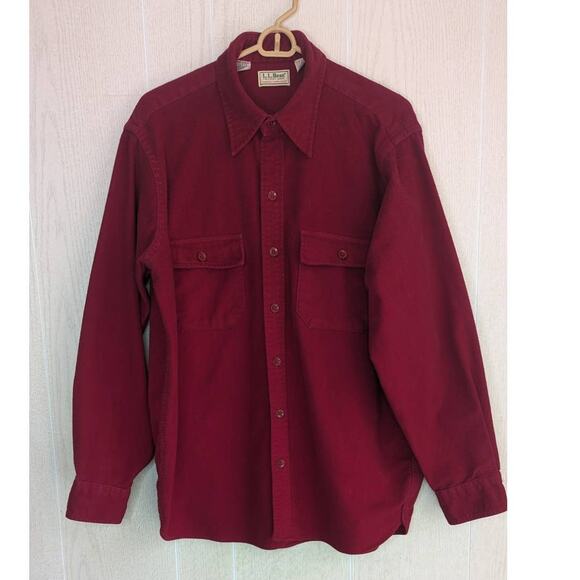 Vintage L.L. Bean red chamois shirt shacket button down pockets sz 16.5 - Picture 9 of 9